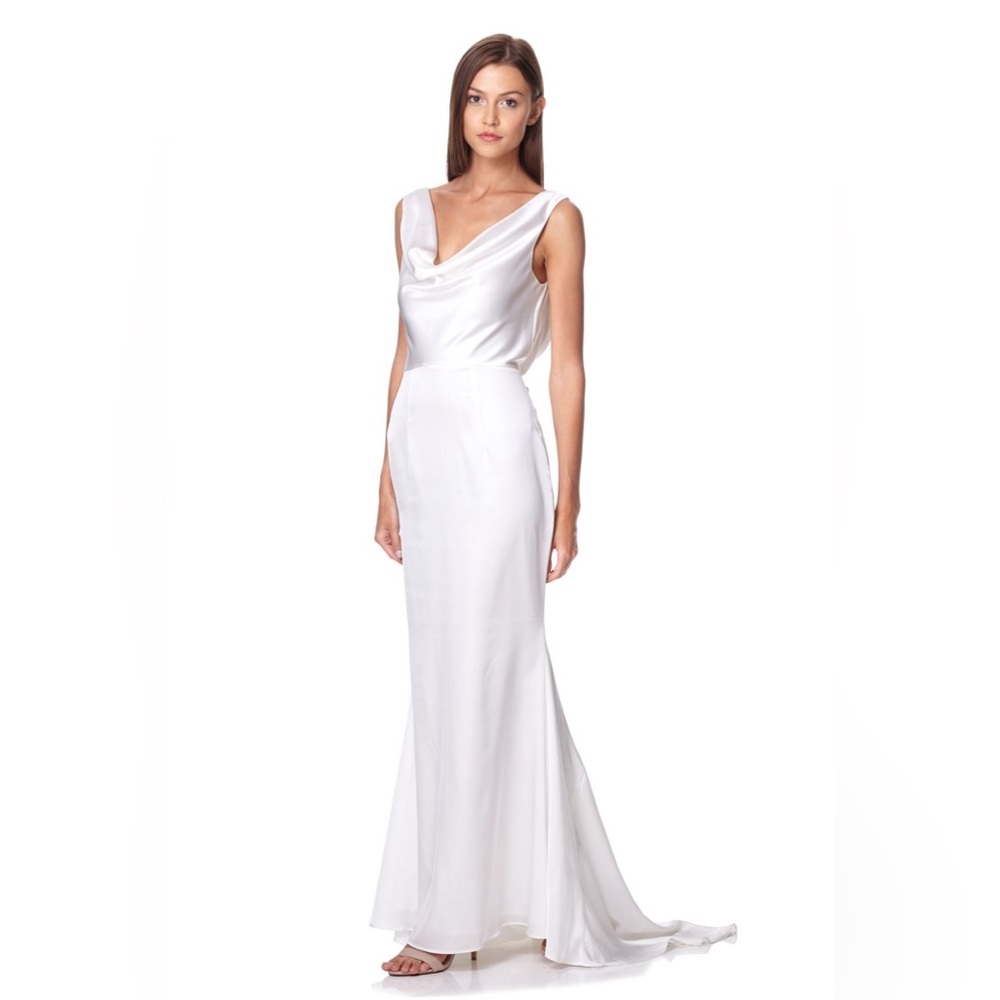 Electra Cowl Front Ivory Dress Satin Maxi US 8/UK 12